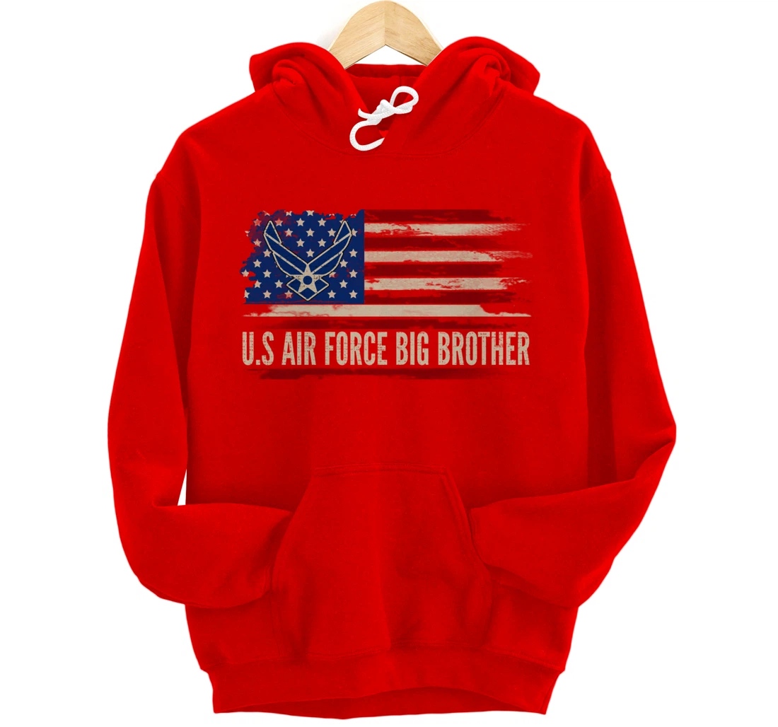 Vintage U.S Air Force Big Brother American Flag Veteran Gift Pullover Hoodie