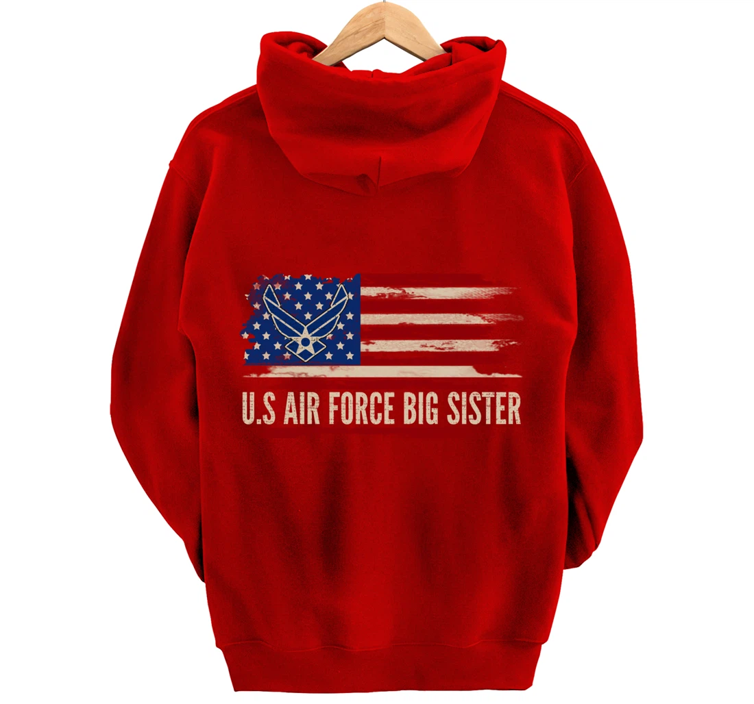 Vintage U.S Air Force Big Sister American Flag Veteran Gift Pullover Hoodie