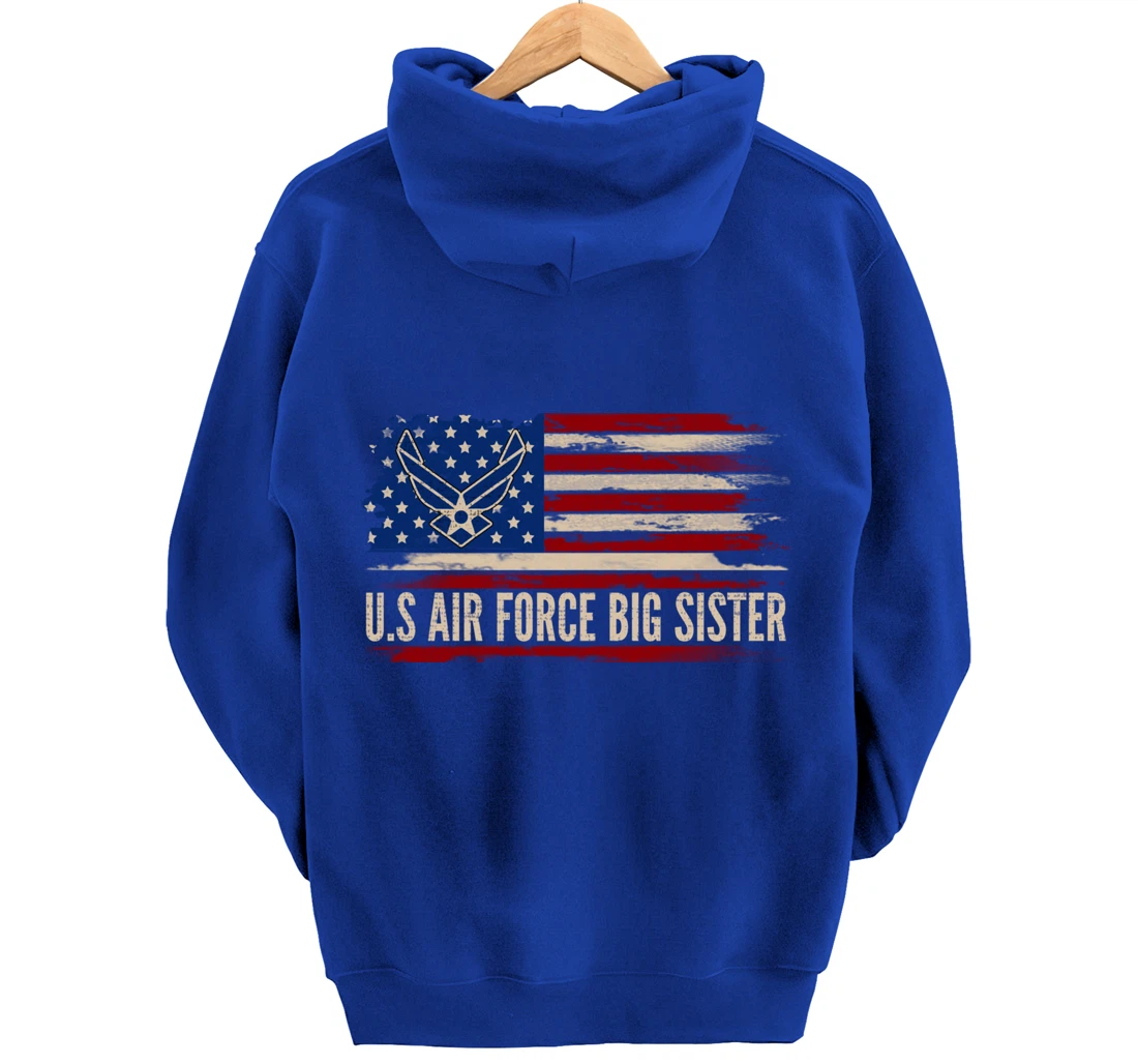 Vintage U.S Air Force Big Sister American Flag Veteran Gift Pullover Hoodie