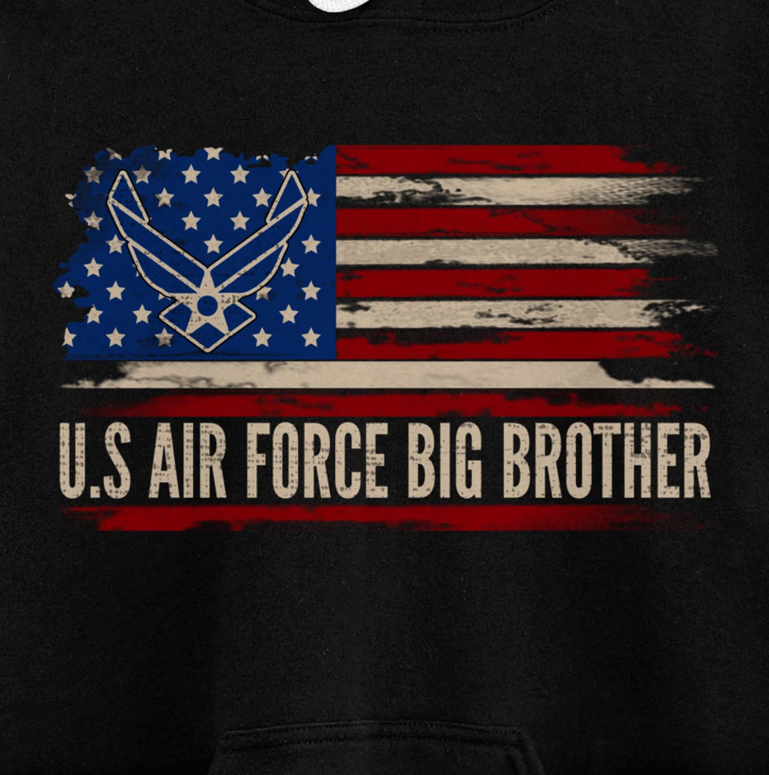 Vintage U.S Air Force Big Brother American Flag Veteran Gift Pullover Hoodie
