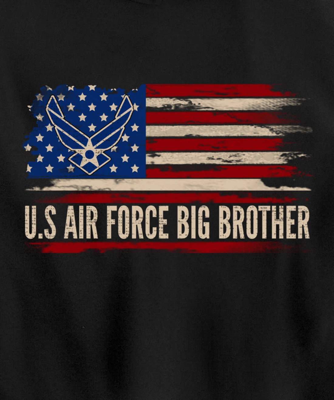 Vintage U.S Air Force Big Brother American Flag Veteran Gift Pullover Hoodie