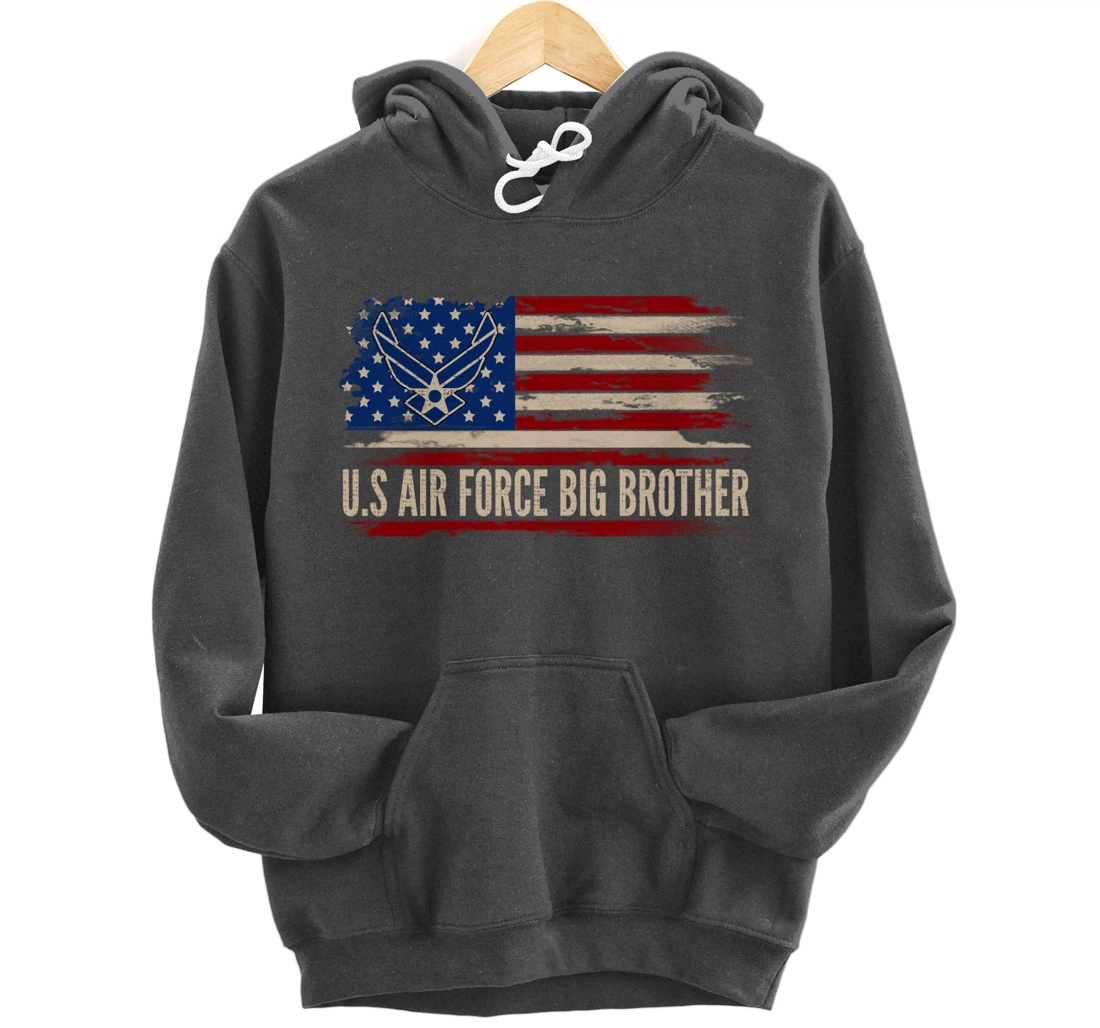 Vintage U.S Air Force Big Brother American Flag Veteran Gift Pullover Hoodie