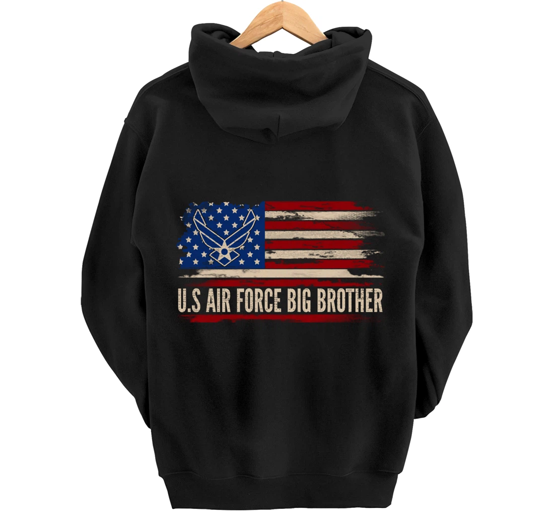 Vintage U.S Air Force Big Brother American Flag Veteran Gift Pullover Hoodie