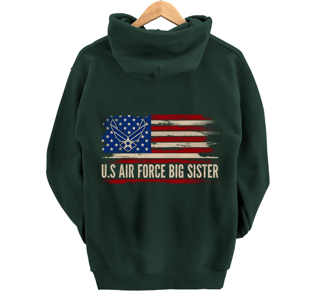 Vintage U.S Air Force Big Sister American Flag Veteran Gift Pullover Hoodie