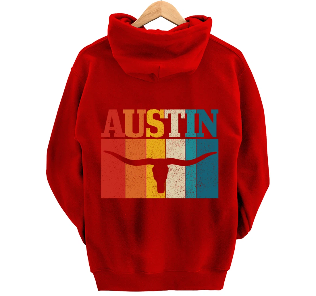 Austin Texas Pride Vintage Longhorn Retro Gift Pullover Hoodie