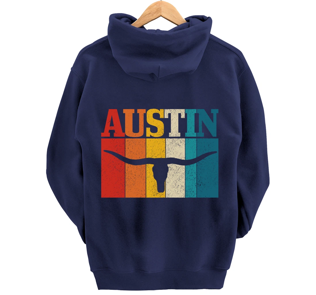 Austin Texas Pride Vintage Longhorn Retro Gift Pullover Hoodie