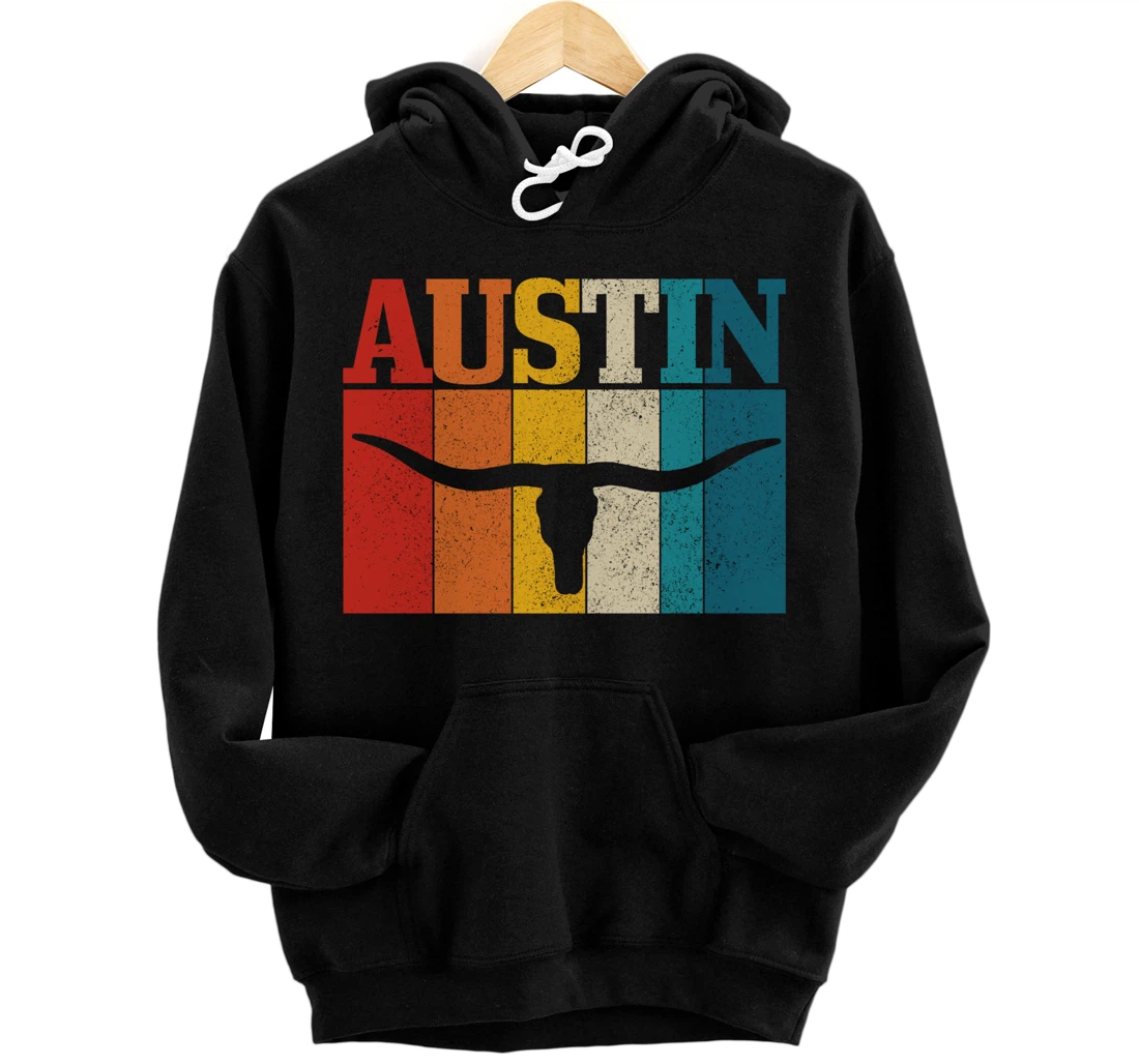 Austin Texas Pride Vintage Longhorn Retro Gift Pullover Hoodie