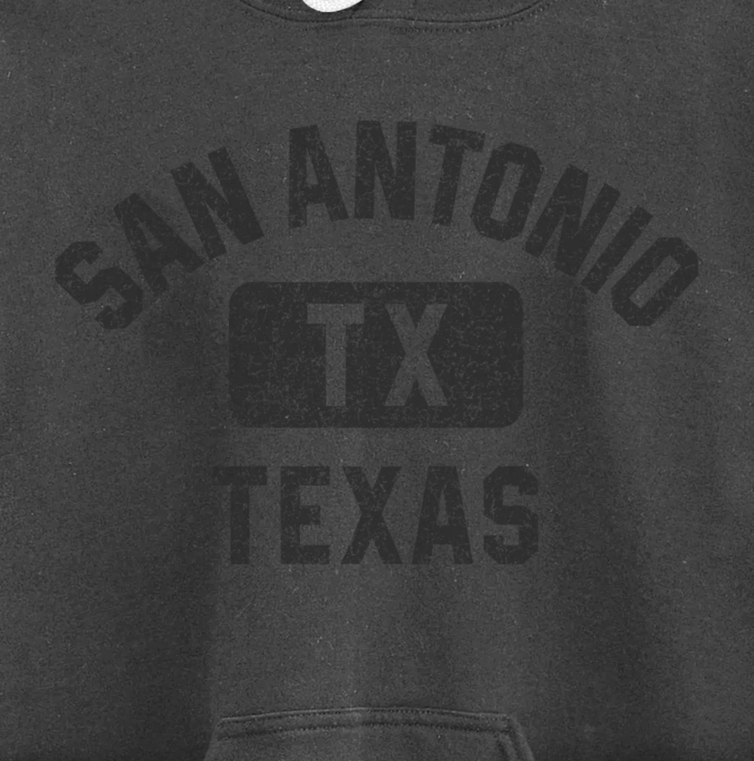 San Antonio TX Texas Gym Style Black w Distress Black Print Pullover Hoodie