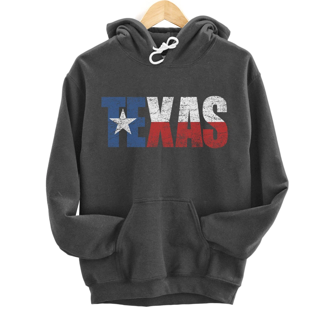 Texas Hoodie Women Men | Cool Distressed Texas Flag Text Pullover Hoodie