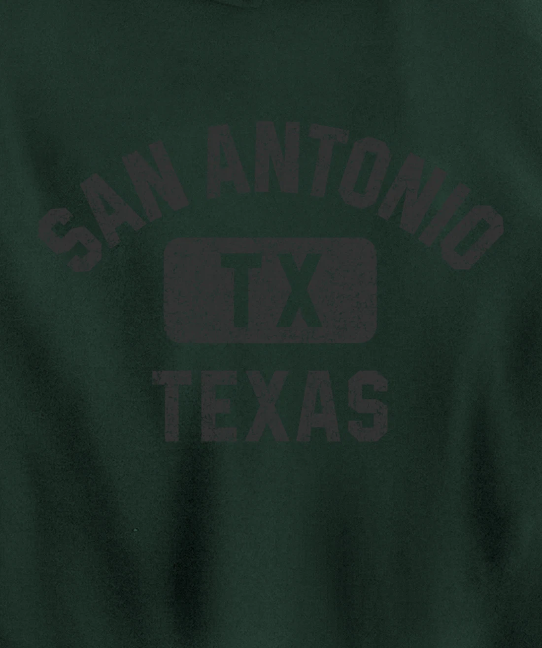 San Antonio TX Texas Gym Style Black w Distress Black Print Pullover Hoodie