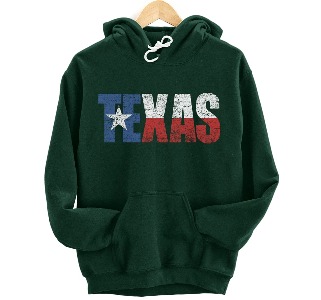 Texas Hoodie Women Men | Cool Distressed Texas Flag Text Pullover Hoodie