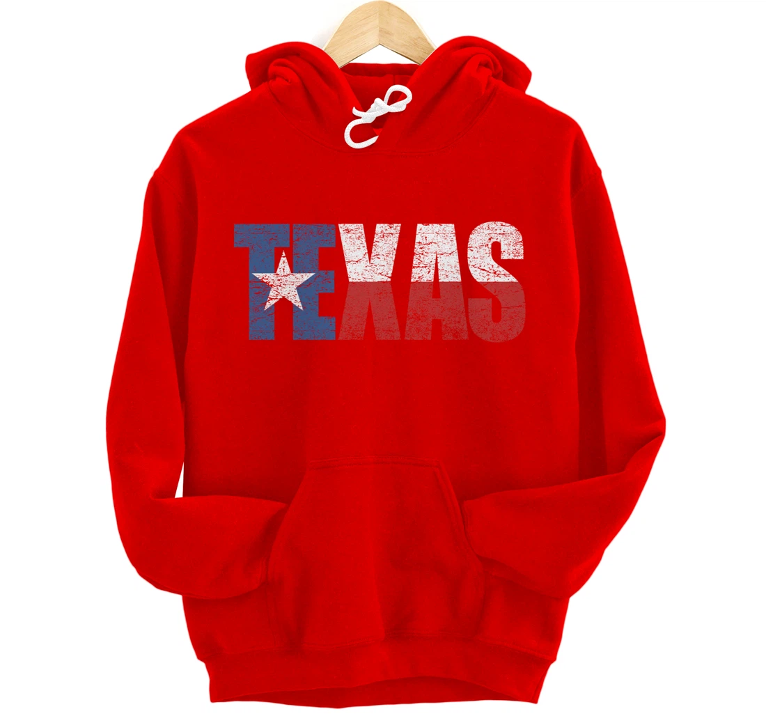 Texas Hoodie Women Men | Cool Distressed Texas Flag Text Pullover Hoodie