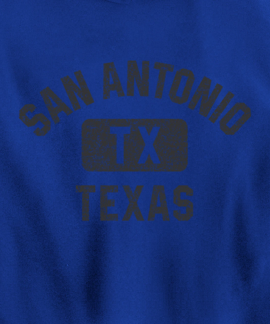 San Antonio TX Texas Gym Style Black w Distress Black Print Pullover Hoodie