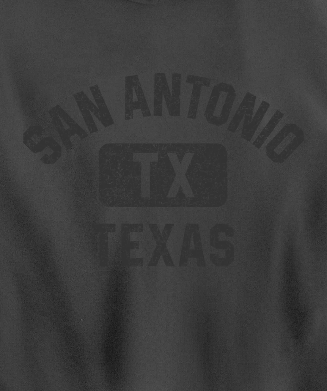 San Antonio TX Texas Gym Style Black w Distress Black Print Pullover Hoodie