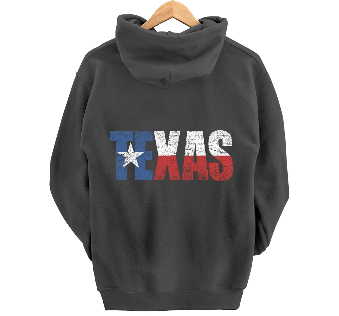 Texas Hoodie Women Men | Cool Distressed Texas Flag Text Pullover Hoodie