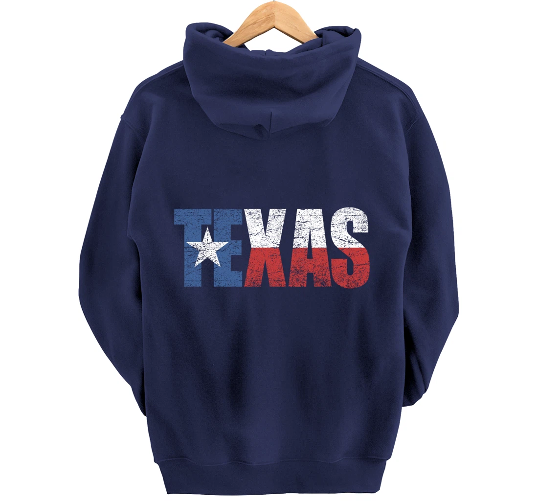 Texas Hoodie Women Men | Cool Distressed Texas Flag Text Pullover Hoodie