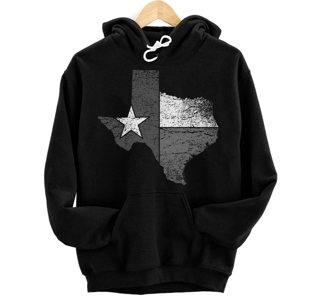 Texas Hoodie Women Men Texas Flag B&W Map of State of Texas Pullover Hoodie