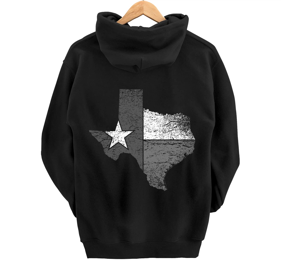 Texas Hoodie Women Men Texas Flag B&W Map of State of Texas Pullover Hoodie