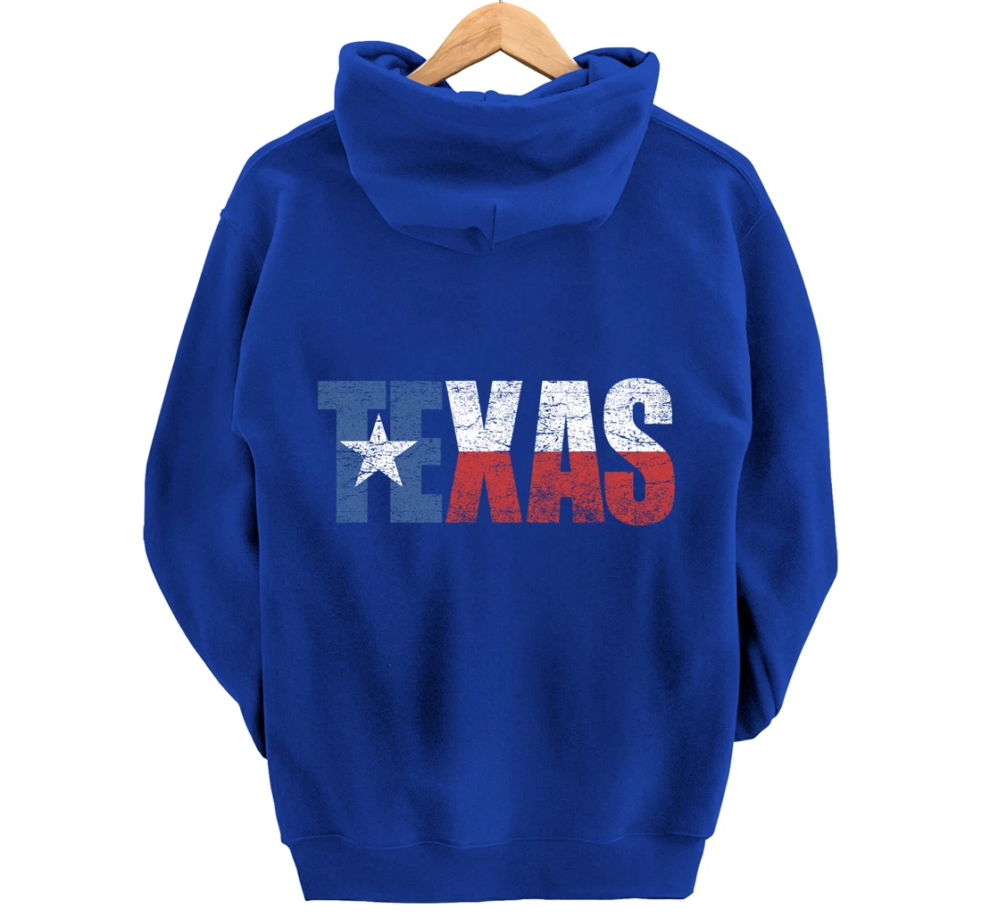 Texas Hoodie Women Men | Cool Distressed Texas Flag Text Pullover Hoodie