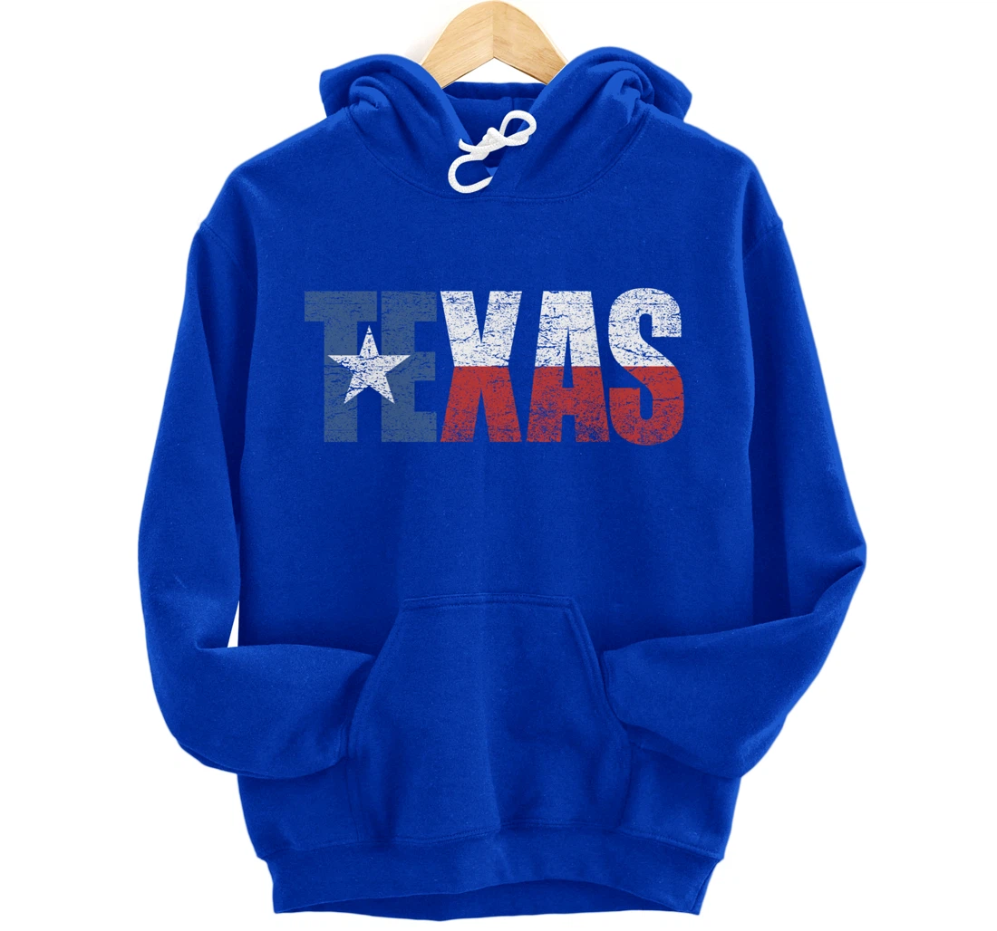 Texas Hoodie Women Men | Cool Distressed Texas Flag Text Pullover Hoodie