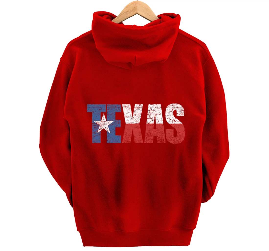 Texas Hoodie Women Men | Cool Distressed Texas Flag Text Pullover Hoodie