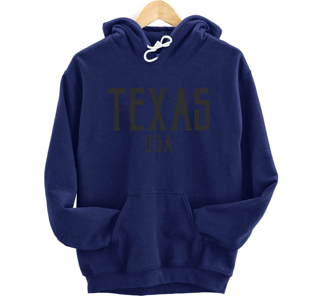 Texas USA Vintage Text Black with Black Print Pullover Hoodie