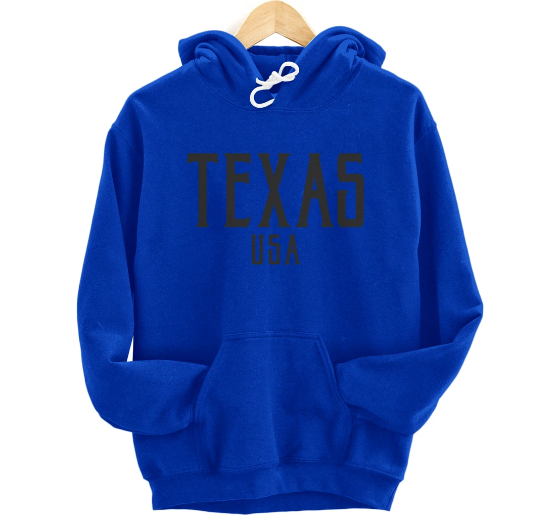 Texas USA Vintage Text Black with Black Print Pullover Hoodie