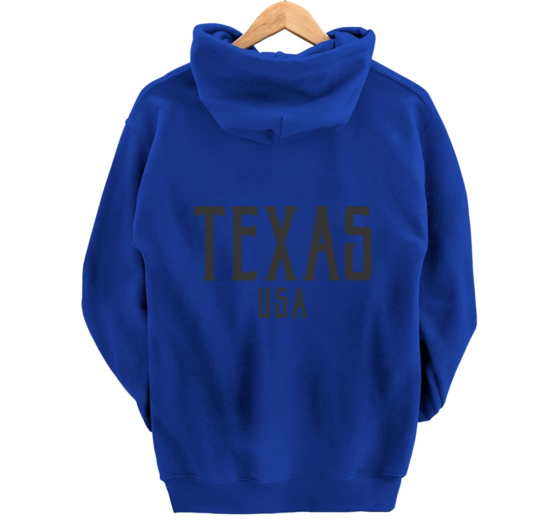 Texas USA Vintage Text Black with Black Print Pullover Hoodie
