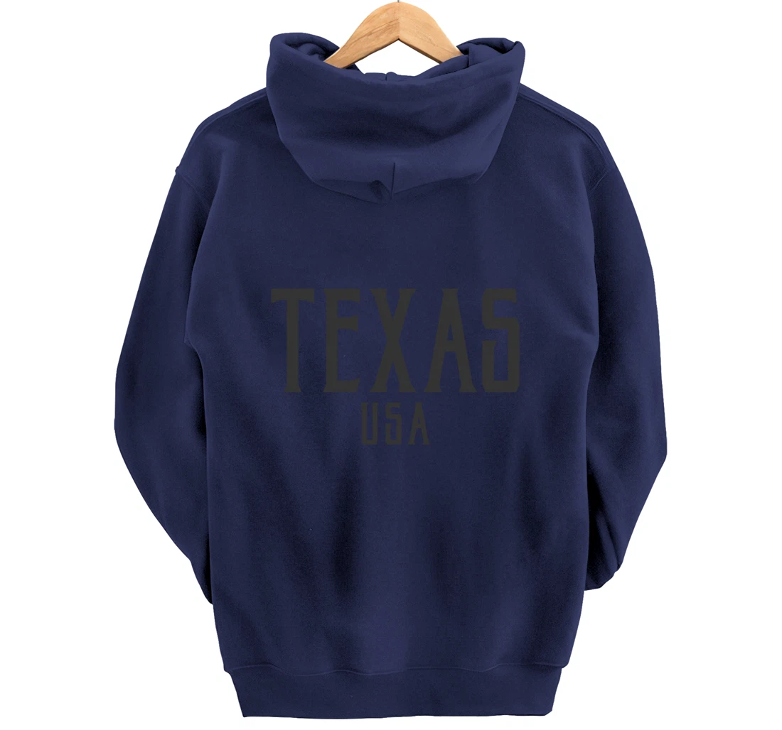 Texas USA Vintage Text Black with Black Print Pullover Hoodie