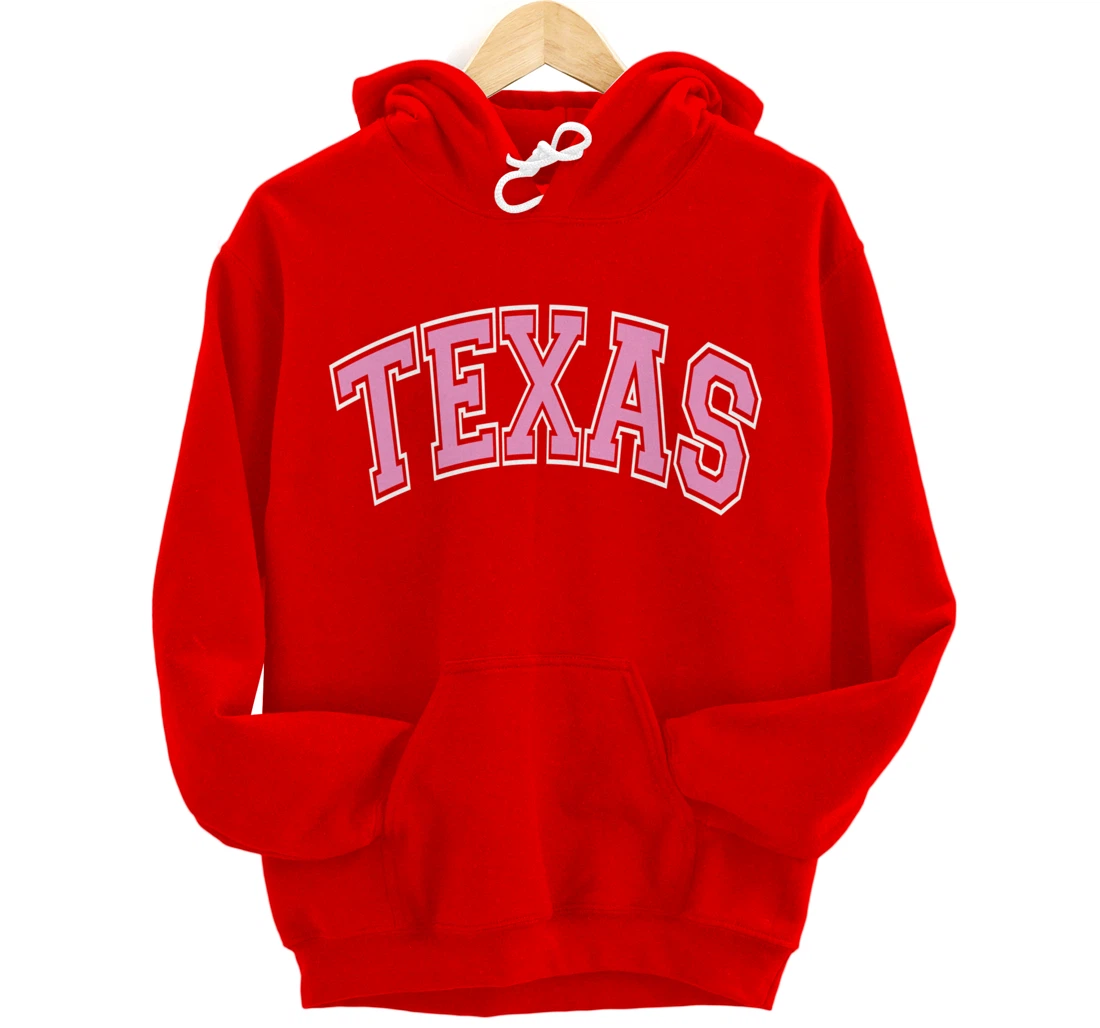 Texas Varsity Style Pink Text Pullover Hoodie