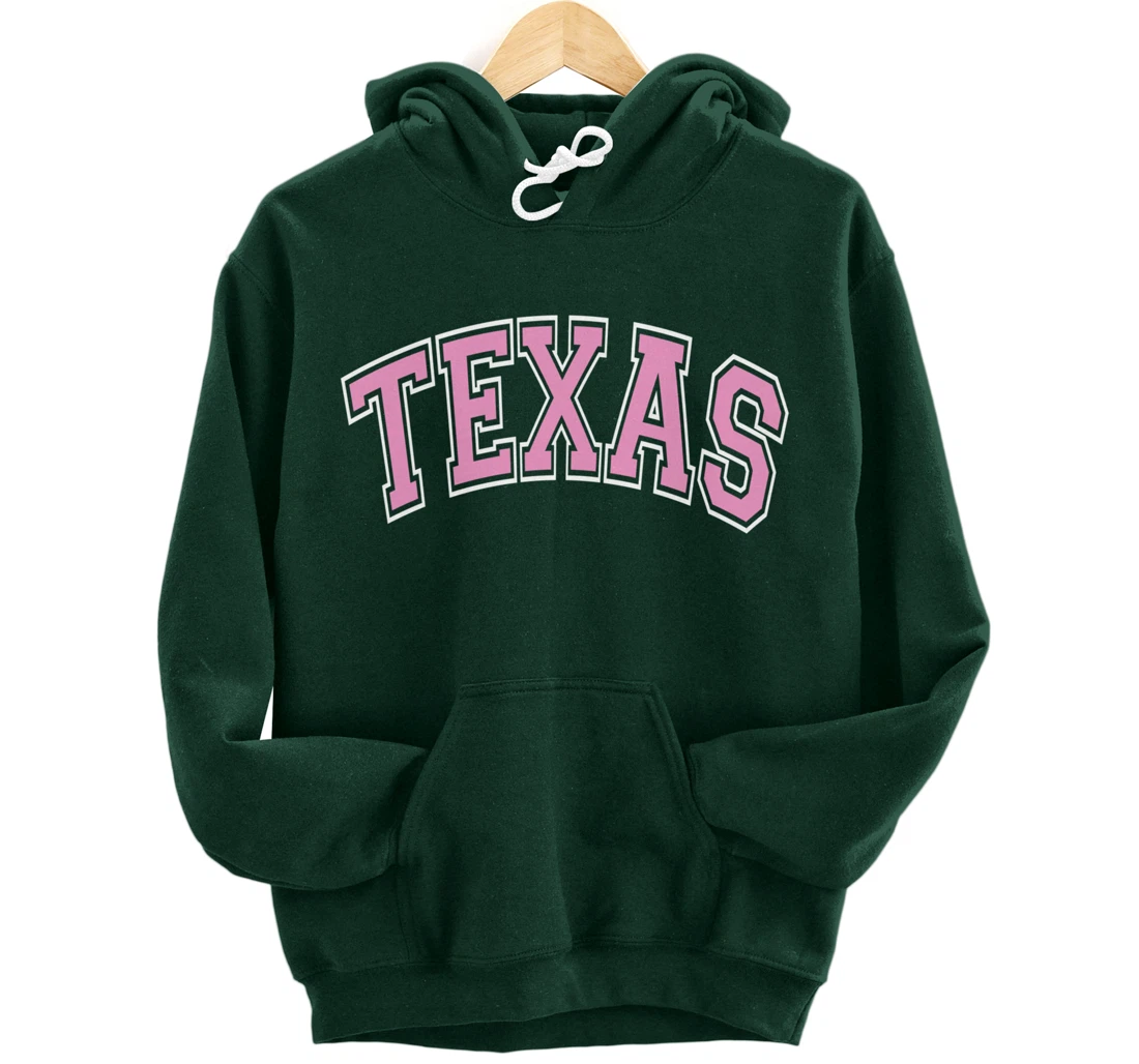 Texas Varsity Style Pink Text Pullover Hoodie