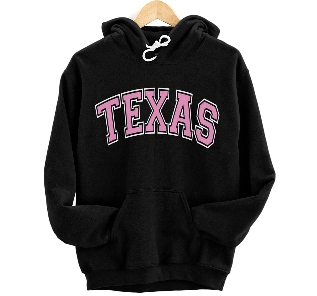 Texas Varsity Style Pink Text Pullover Hoodie