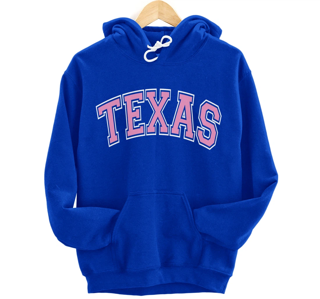 Texas Varsity Style Pink Text Pullover Hoodie