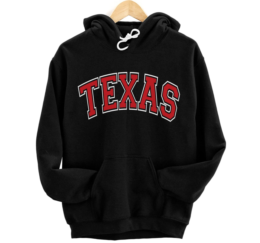 Texas Varsity Style Red Text Pullover Hoodie