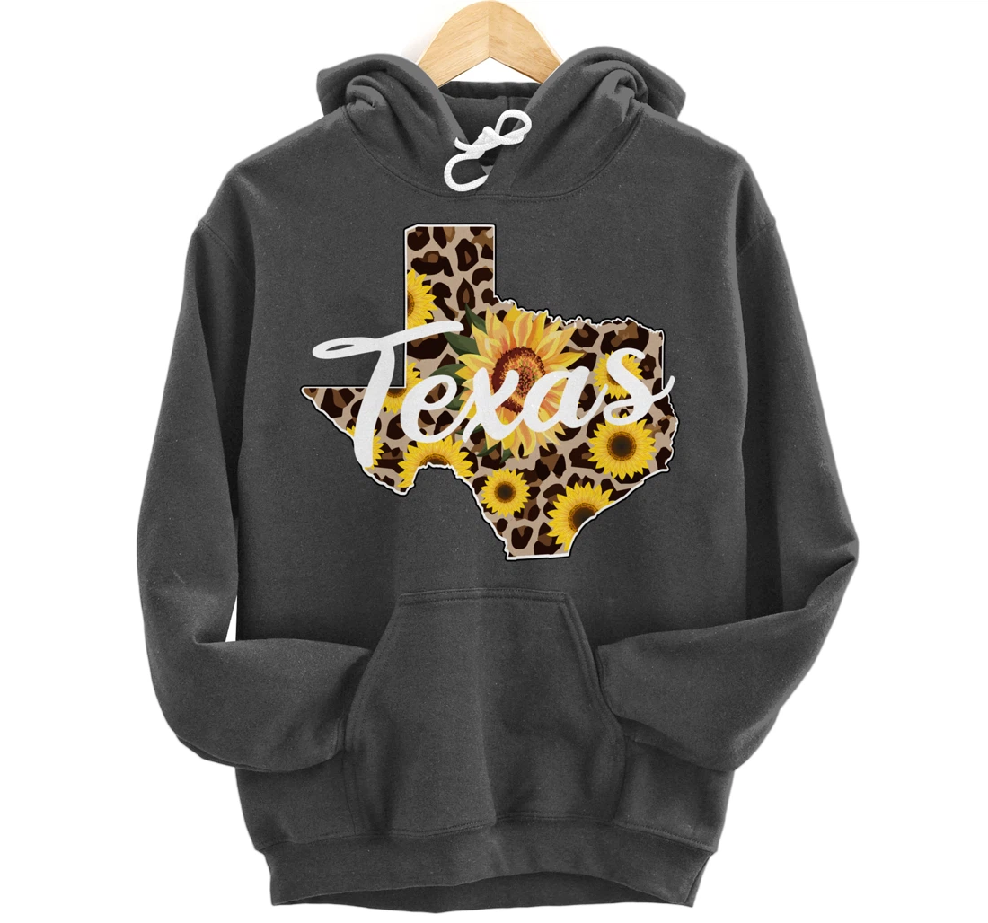 Texas Girl Sunflower Leopard Rustic Black State Pride Pullover Hoodie