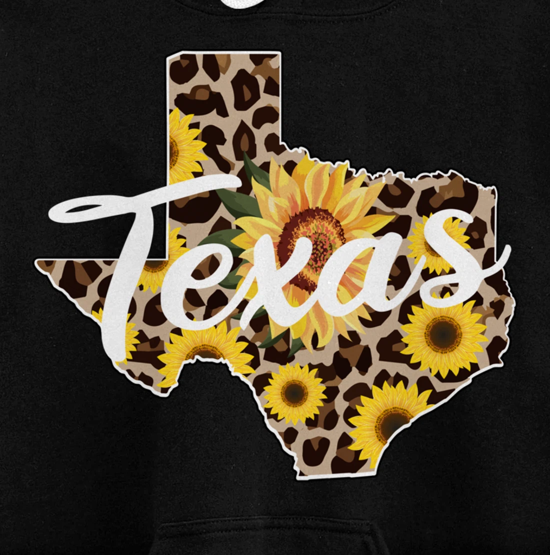 Texas Girl Sunflower Leopard Rustic Black State Pride Pullover Hoodie