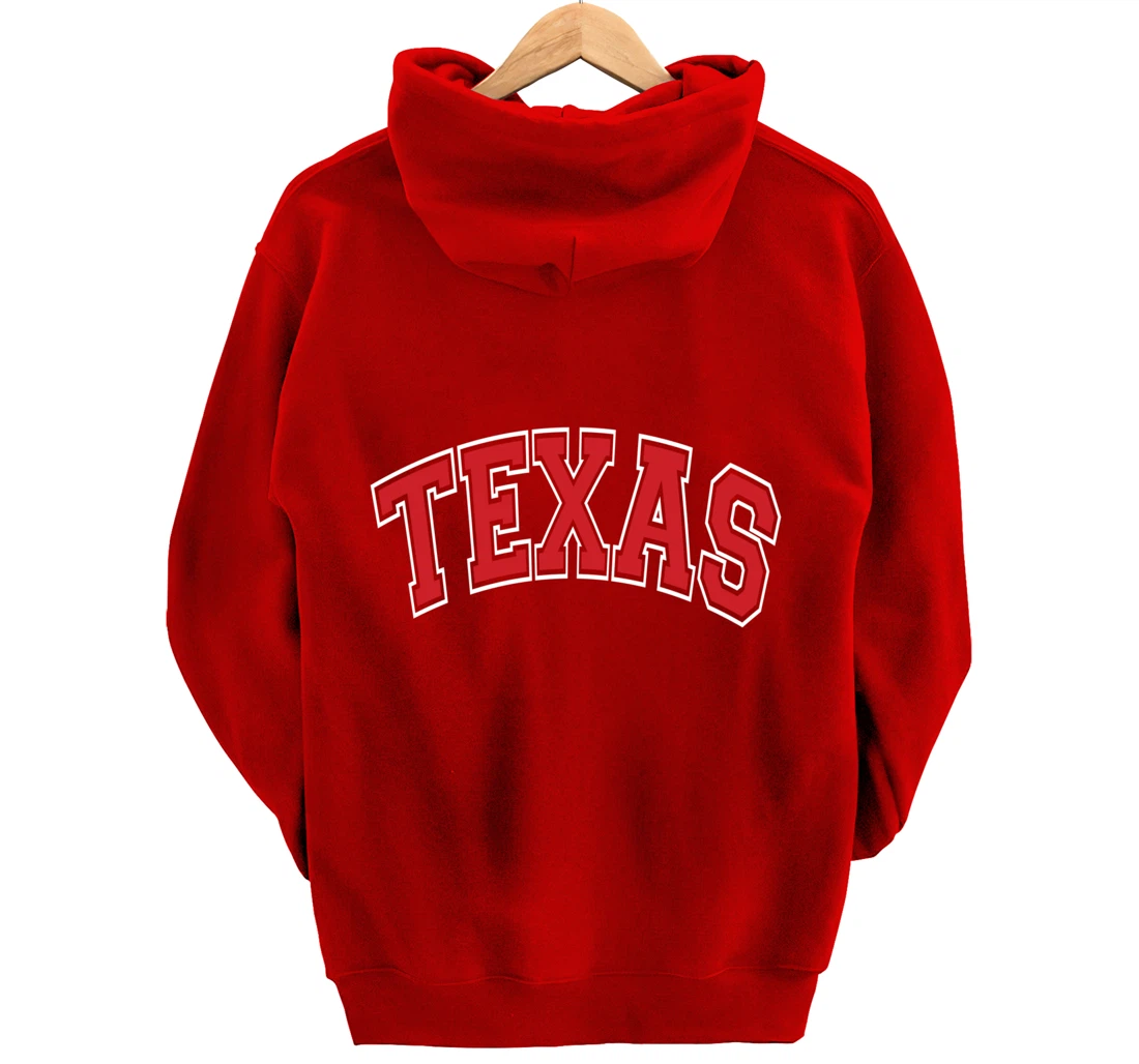Texas Varsity Style Red Text Pullover Hoodie