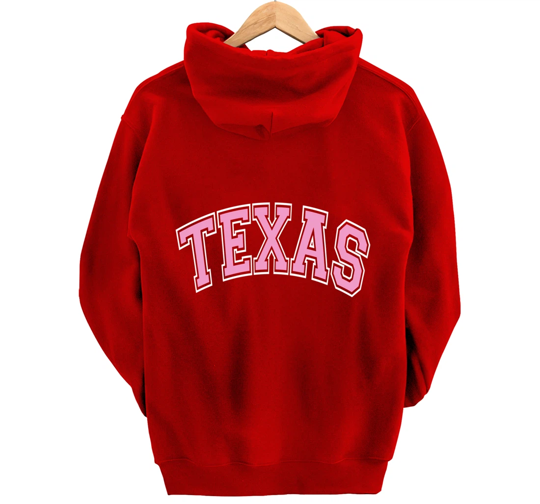 Texas Varsity Style Pink Text Pullover Hoodie