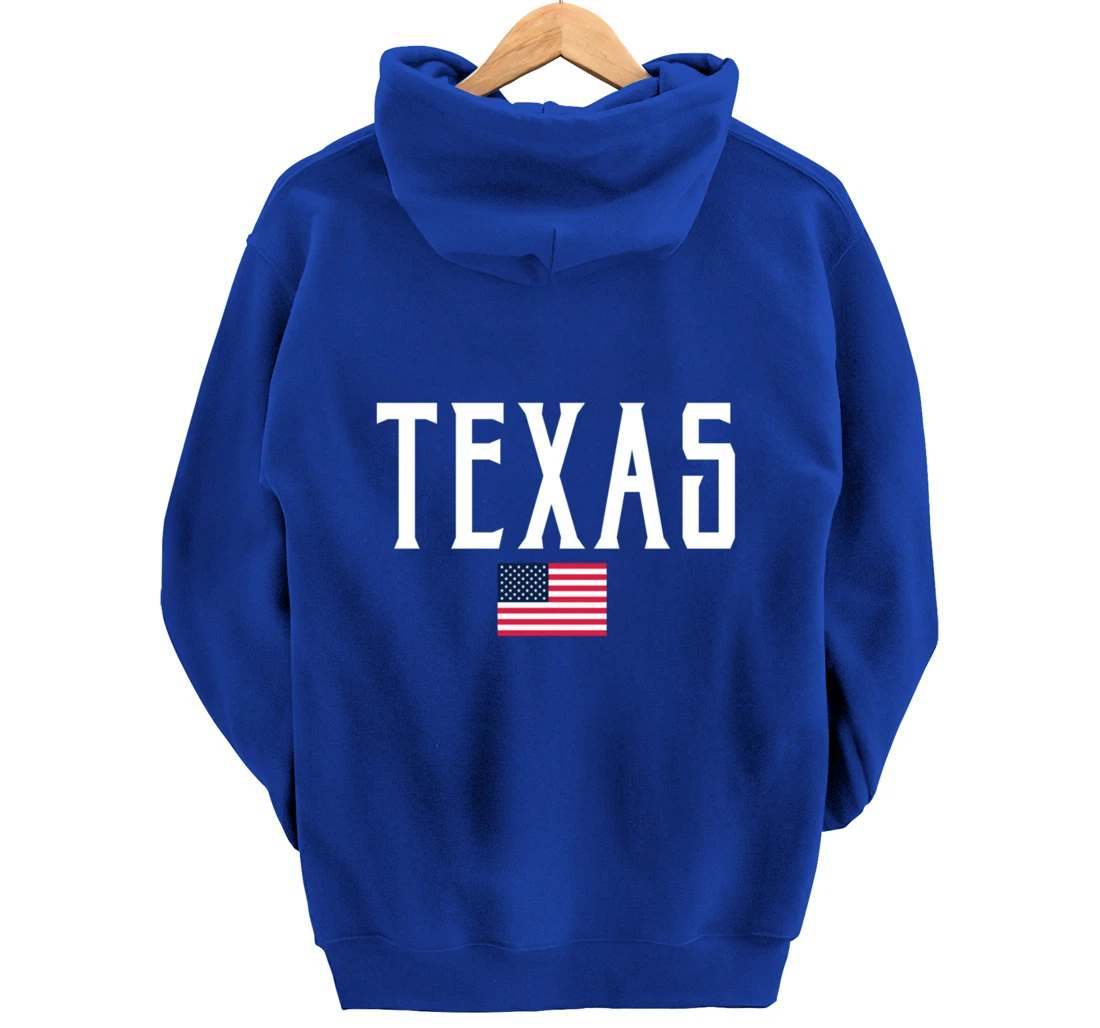 Texas American Flag Vintage White Text Pullover Hoodie