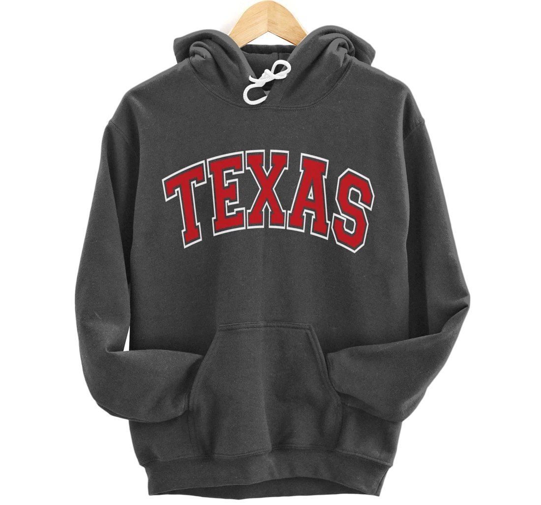 Texas Varsity Style Red Text Pullover Hoodie