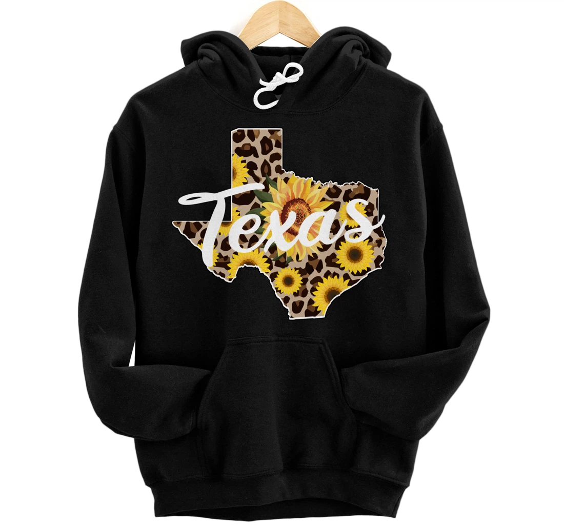 Texas Girl Sunflower Leopard Rustic Black State Pride Pullover Hoodie