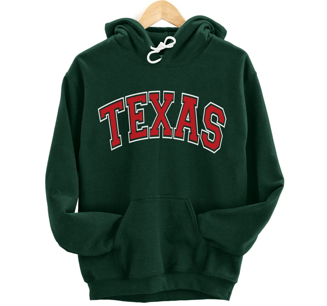 Texas Varsity Style Red Text Pullover Hoodie