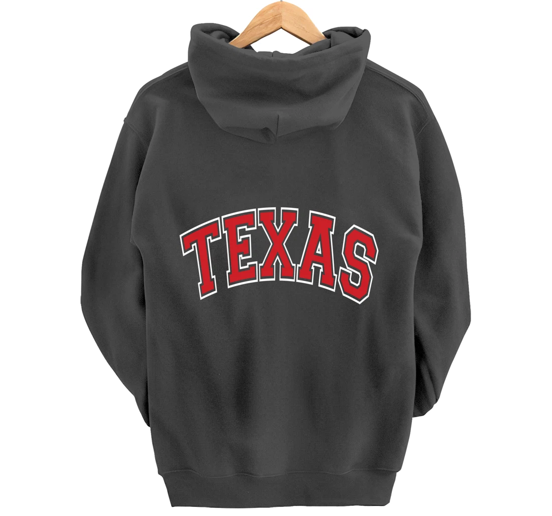 Texas Varsity Style Red Text Pullover Hoodie
