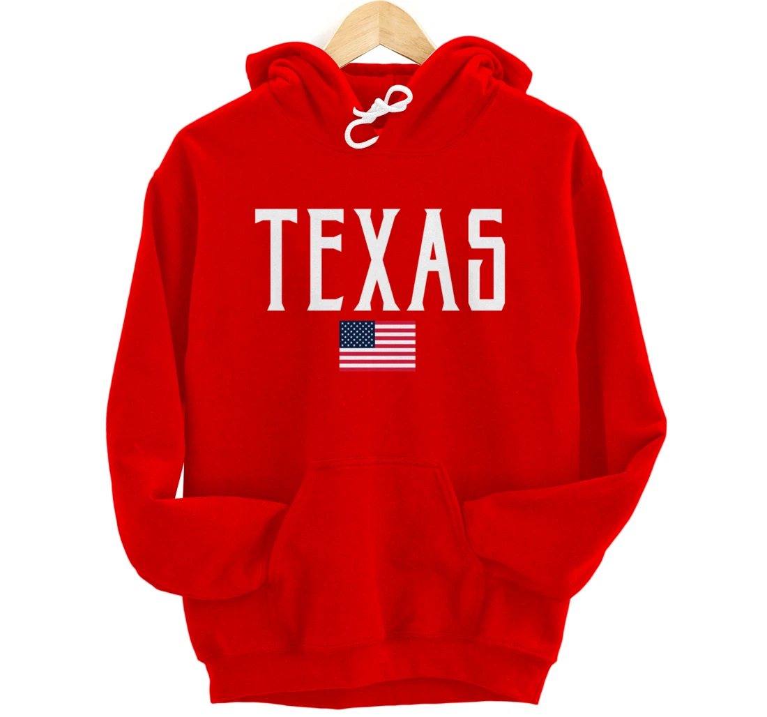 Texas American Flag Vintage White Text Pullover Hoodie