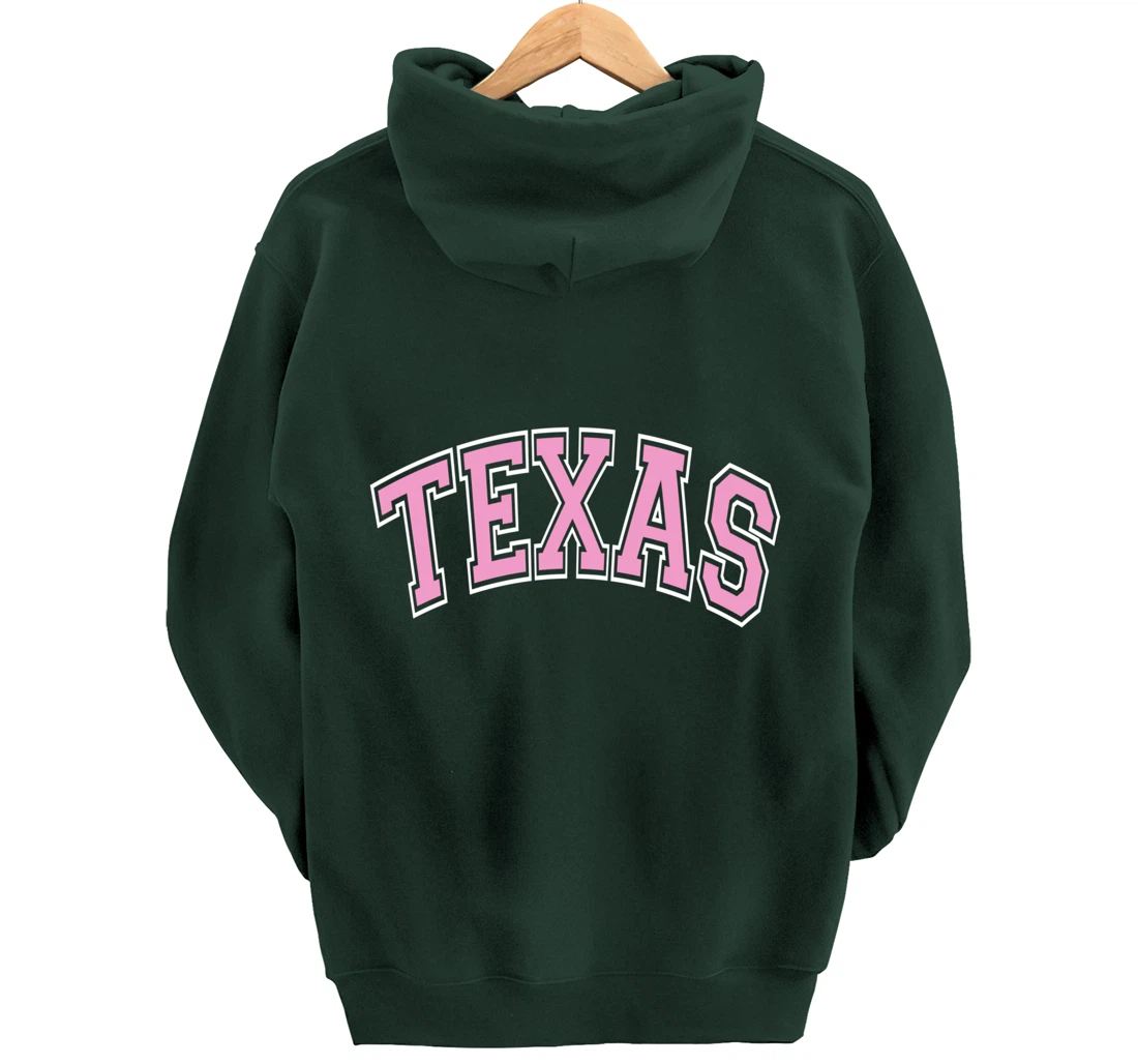 Texas Varsity Style Pink Text Pullover Hoodie