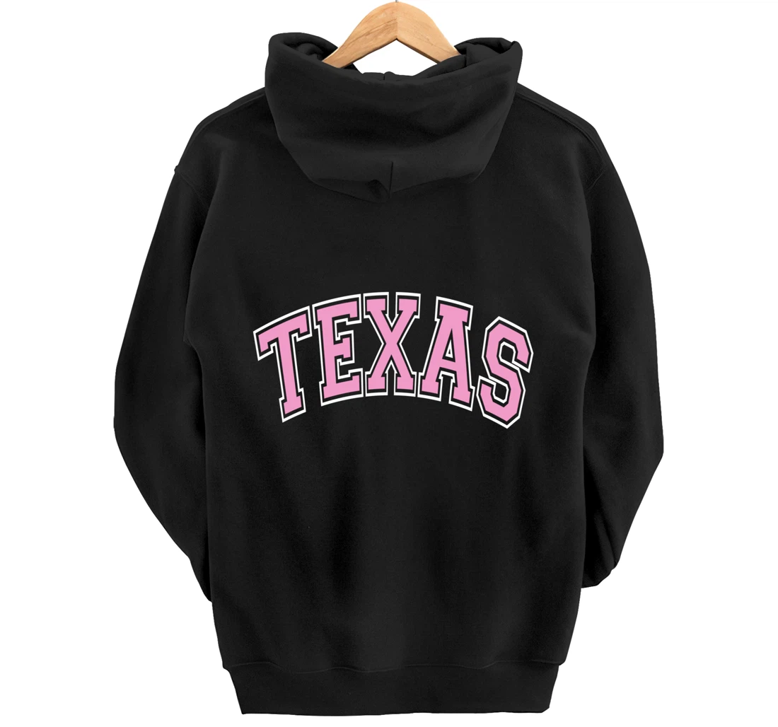 Texas Varsity Style Pink Text Pullover Hoodie