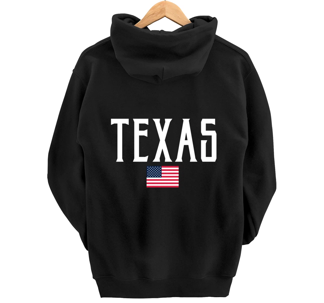 Texas American Flag Vintage White Text Pullover Hoodie