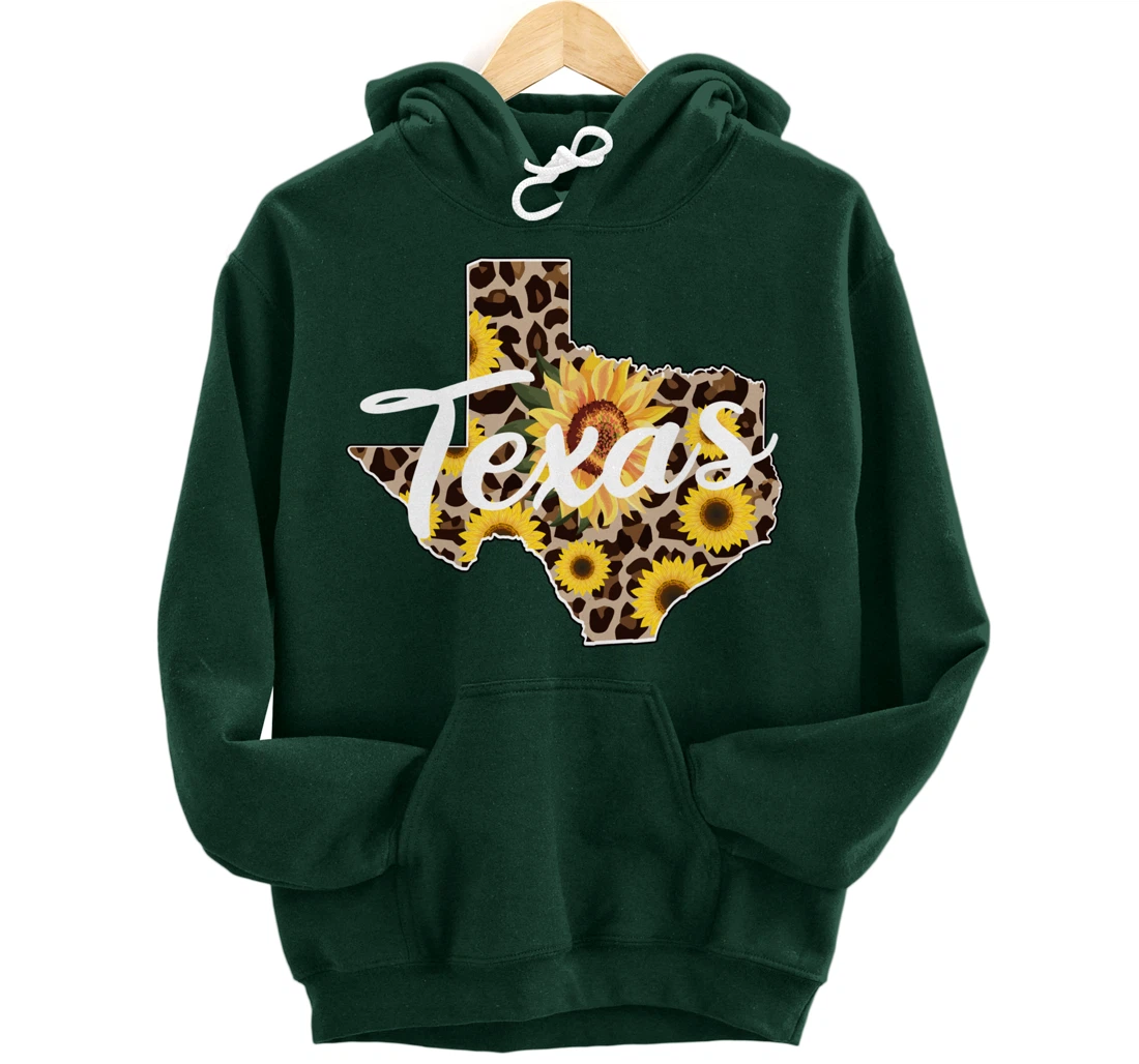 Texas Girl Sunflower Leopard Rustic Black State Pride Pullover Hoodie
