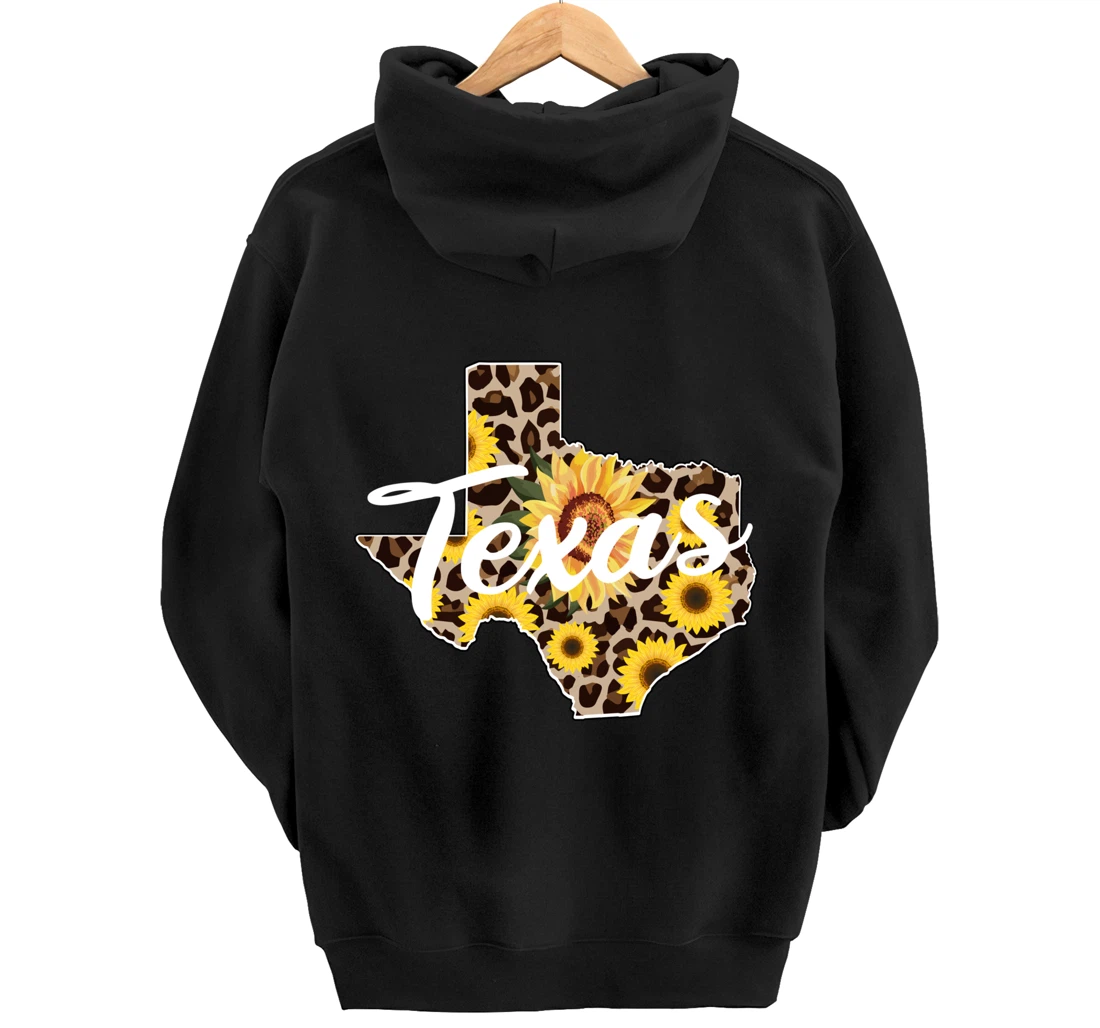 Texas Girl Sunflower Leopard Rustic Black State Pride Pullover Hoodie