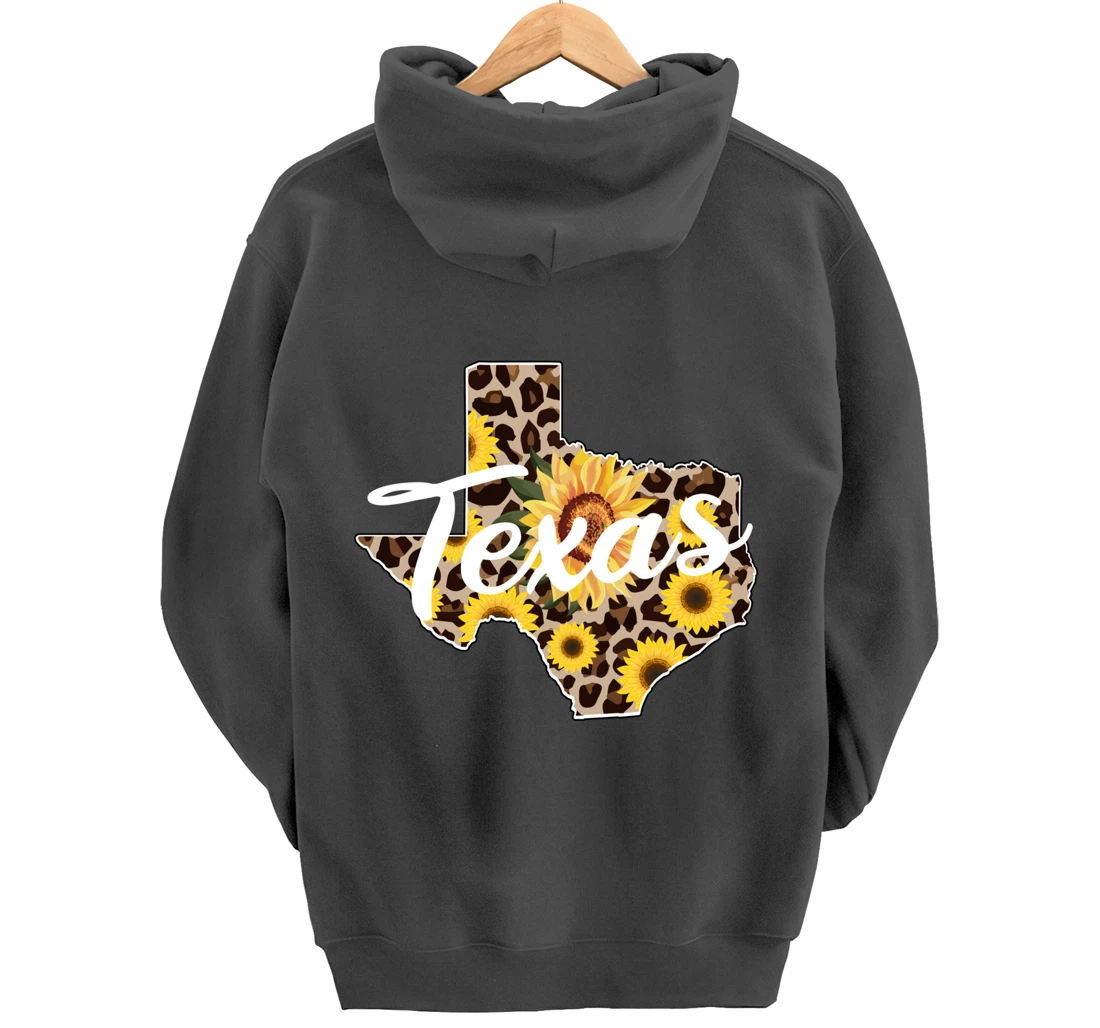 Texas Girl Sunflower Leopard Rustic Black State Pride Pullover Hoodie
